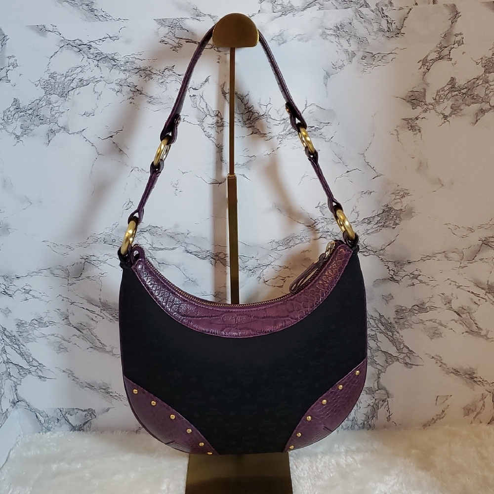 MCM Black and Purple Hobo Shoulder Bag EUC - Picture 3 of 12